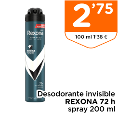 Desodorante invisible REXONA 72 h spray 200 ml
