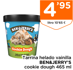 Tarrina helado vainilla BEN&JERRY'S cookie dough 465 ml