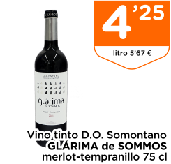 Vino tinto D.O. Somontano GL?RIMA de SOMMOS merlot-tempranillo 75 cl