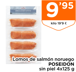 Lomos de salm?n noruego POSEIDON sin piel 4x125 g