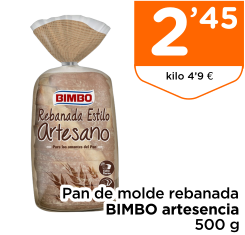 Pan de molde rebanada BIMBO artesencia 500 g