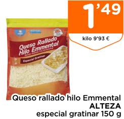 Queso rallado hilo Emmental ALTEZA especial gratinar 150 g