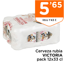 Cerveza rubia VICTORIA pack 12x33 cl