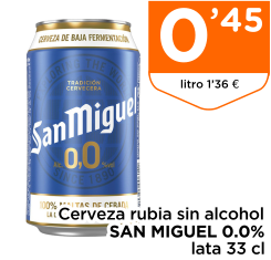 Cerveza rubia sin alcohol SAN MIGUEL 0.0% lata 33 cl