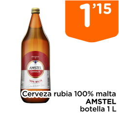 Cerveza rubia 100% malta AMSTEL botella 1 L