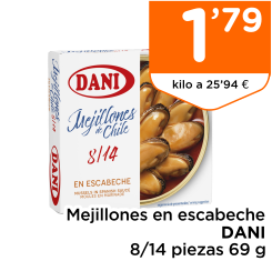 Mejillones en escabeche DANI 8/14 piezas 69 g