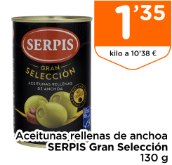 Aceitunas rellenas de anchoa SERPIS Gran Selecci?n 130 g