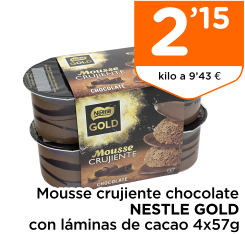 Mousse crujiente chocolate NESTLE GOLD con l?minas de cacao 4x57g