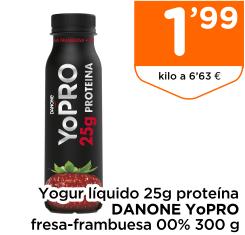 Yogur l?quido 25g prote?na DANONE YoPRO fresa-frambuesa 00% 300 g