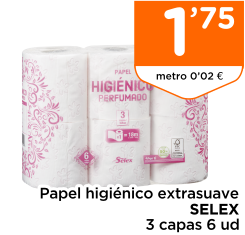 Papel higi?nico extrasuave SELEX 3 capas 6 ud
