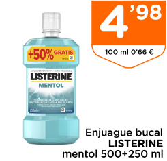 Enjuague bucal LISTERINE mentol 500+250 ml