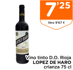 Vino tinto D.O. Rioja LOPEZ DE HARO crianza 75 cl