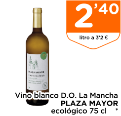 Vino blanco D.O. La Mancha PLAZA MAYOR ecol?gico 75 cl    *