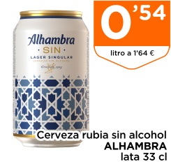 Cerveza rubia sin alcohol ALHAMBRA lata 33 cl