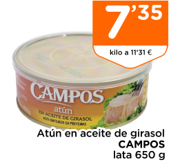 At?n en aceite de girasol CAMPOS lata 650 g