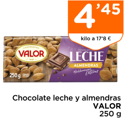 Chocolate leche y almendras VALOR 250 g