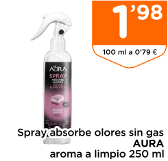 Spray absorbe olores sin gas AURA aroma a limpio 250 ml