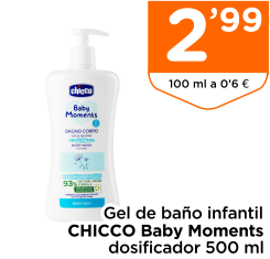 Gel de ba?o infantil CHICCO Baby Moments dosificador 500 ml