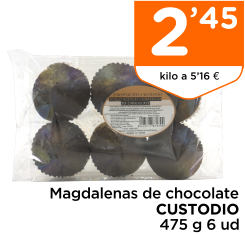 Magdalenas de chocolate CUSTODIO 475 g 6 ud