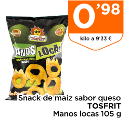 Snack de maiz sabor queso TOSFRIT Manos locas 105 g