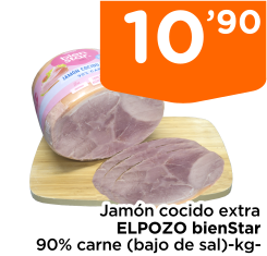 Jam?n cocido extra ELPOZO bienStar 90% carne (bajo de sal)-kg-