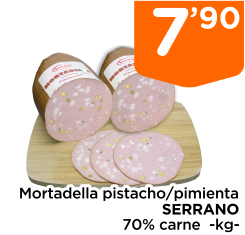 Mortadella pistacho/pimienta SERRANO 70% carne  -kg-