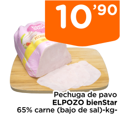 Pechuga de pavo ELPOZO bienStar 65% carne (bajo de sal)-kg-