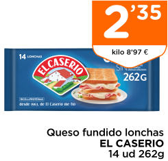 Queso fundido lonchas EL CASERIO 14 ud 262g