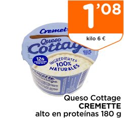 Queso Cottage CREMETTE alto en prote?nas 180 g