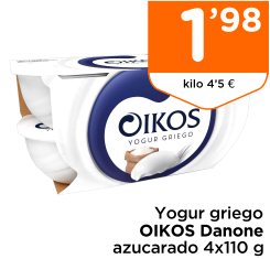 Yogur griego OIKOS Danone azucarado 4x110 g