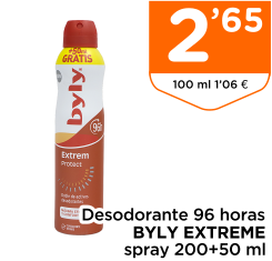Desodorante 96 horas BYLY EXTREME spray 200+50 ml