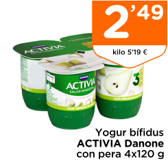 Yogur b?fidus ACTIVIA Danone con pera 4x120 g