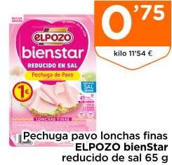 Pechuga pavo lonchas finas ELPOZO bienStar reducido de sal 65 g