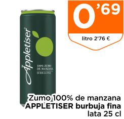 Zumo 100% de manzana APPLETISER burbuja fina lata 25 cl