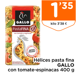 H?lices pasta fina GALLO con tomate-espinacas 400 g