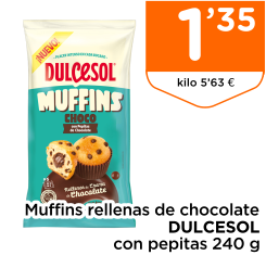 Muffins rellenas de chocolate DULCESOL con pepitas 240 g