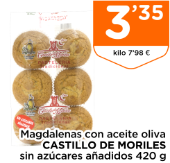 Magdalenas con aceite oliva CASTILLO DE MORILES sin az?cares a?adidos 420 g