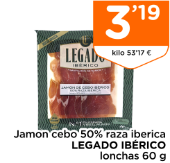 Jamon cebo 50% raza iberica LEGADO IB?RICO lonchas 60 g