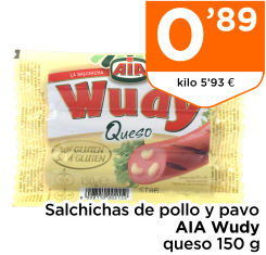 Salchichas de pollo y pavo AIA Wudy queso 150 g