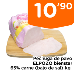 Pechuga de pavo ELPOZO bienstar 65% carne (bajo de sal)-kg-