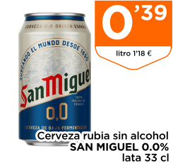 Cerveza rubia sin alcohol SAN MIGUEL 0.0% lata 33 cl