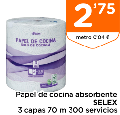 Papel de cocina absorbente SELEX 3 capas 70 m 300 servicios