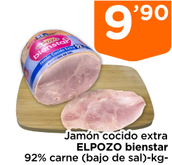 Jam?n cocido extra ELPOZO bienstar 92% carne (bajo de sal)-kg-