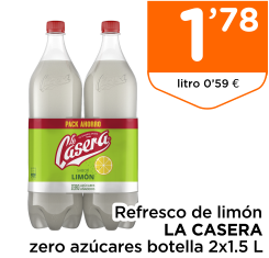 Refresco de lim?n LA CASERA zero az?cares botella 2x1.5 L