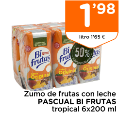 Zumo de frutas con leche PASCUAL BI FRUTAS tropical 6x200 ml