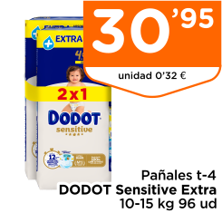 Pa?ales t-4 DODOT Sensitive Extra 10-15 kg 96 ud