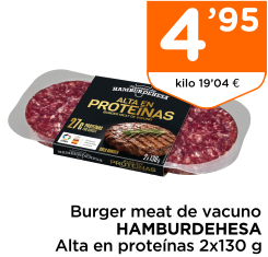 Burger meat de vacuno HAMBURDEHESA Alta en prote?nas 2x130 g