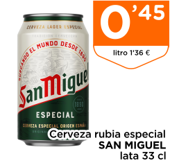 Cerveza rubia especial SAN MIGUEL lata 33 cl