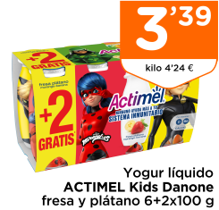 Yogur l?quido ACTIMEL Kids Danone fresa y pl?tano 6+2x100 g