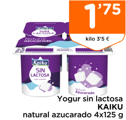 Yogur sin lactosa KAIKU natural azucarado 4x125 g